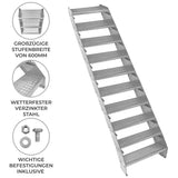 Verstellbare Treppe aus verzinktem Stahl mit 600 mm breiten Stufen, rutschfester Oberfläche und stabiler Konstruktion für sicheren Zugang