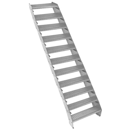 Verstellbare, elfteilige Treppe aus verzinktem Stahl, 600 mm breit, mit rutschfesten Stufen und robustem, silbernem Finish für Sicherheit und Langlebigkeit