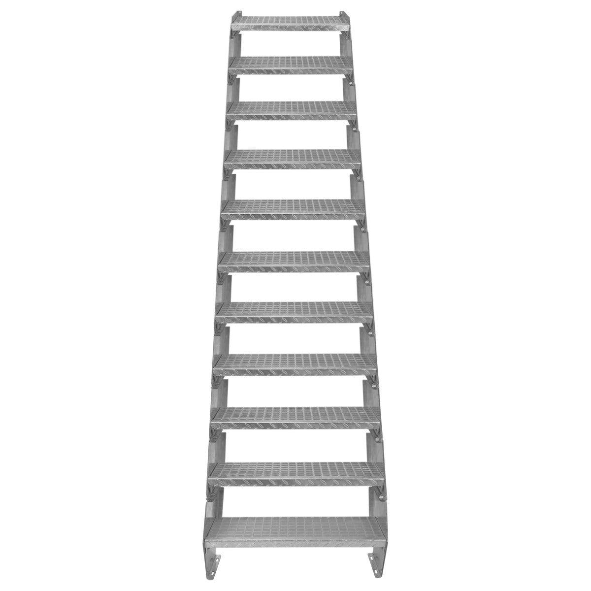 Verstellbare elfteilige Treppe aus verzinktem Stahl, 600 mm breit, mit rutschfester Oberfläche und stabilen Stufen für sicheren Zugang