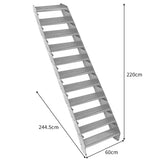 Verstellbare, elfteilige Treppe aus verzinktem Stahl, 600 mm breit, mit rutschfesten Stufen und robustem, langlebigem Design in silberner Farbe