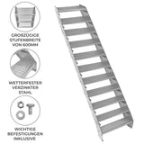 Verstellbare, elfteilige Treppe aus wetterfestem, verzinktem Stahl mit großzügigen, rutschfesten Stufen und stabiler Konstruktion, 600 mm breit