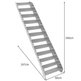 Verstellbare, verzinkte Stahltreppe mit 12 Stufen, 600 mm breit, rutschfeste Oberfläche, robustes Design, ideal für verschiedene Anwendungen