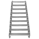 Verstellbare Treppe aus verzinktem Stahl mit neun Stufen, 900 mm breit, rutschfeste Oberfläche und robuste Konstruktion für sicheren Zugang