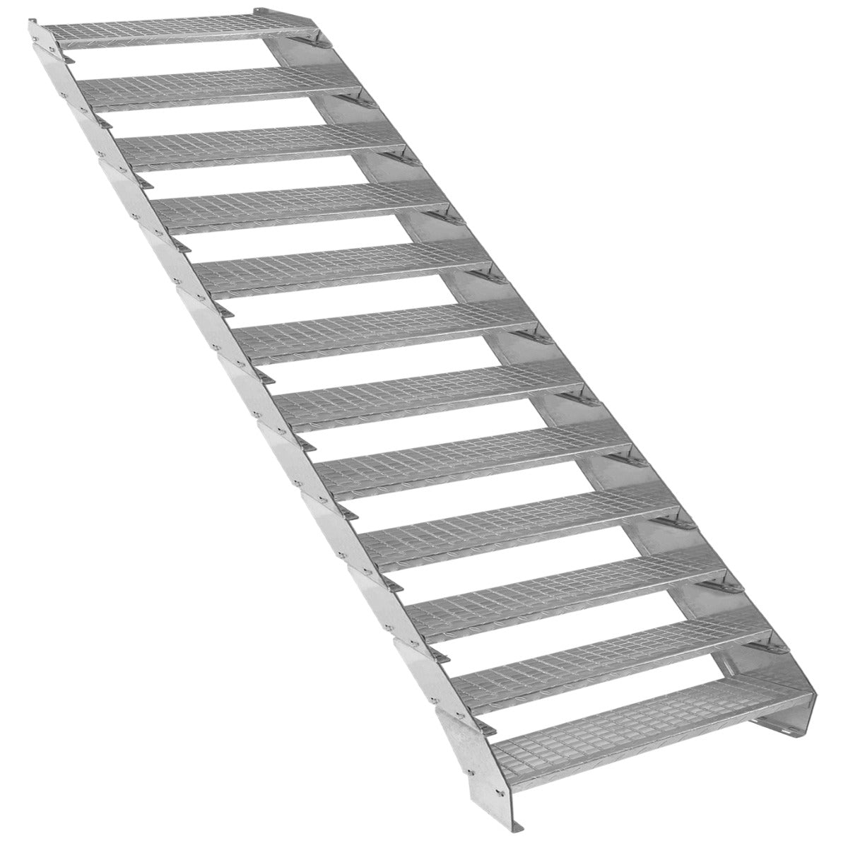 Verstellbare Treppe aus verzinktem Stahl mit zwölf rutschfesten Stufen, 900 mm breit, ideal für sicheren Zugang und vielseitige Anwendungen