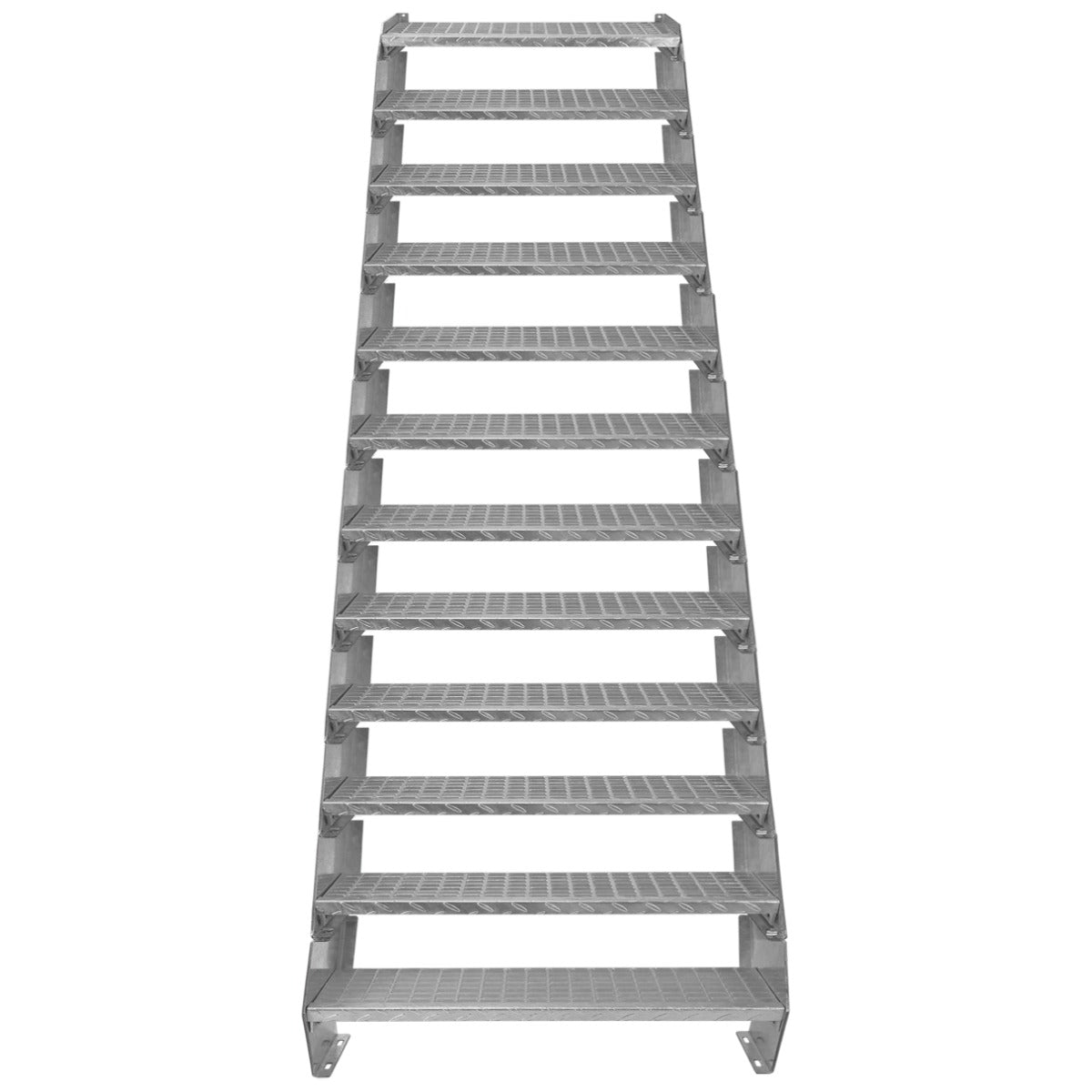 Verstellbare, zwölfteilige Treppe aus verzinktem Stahl, 900 mm breit, mit rutschfesten Stufen und robustem, langlebigem Design in silberner Farbe