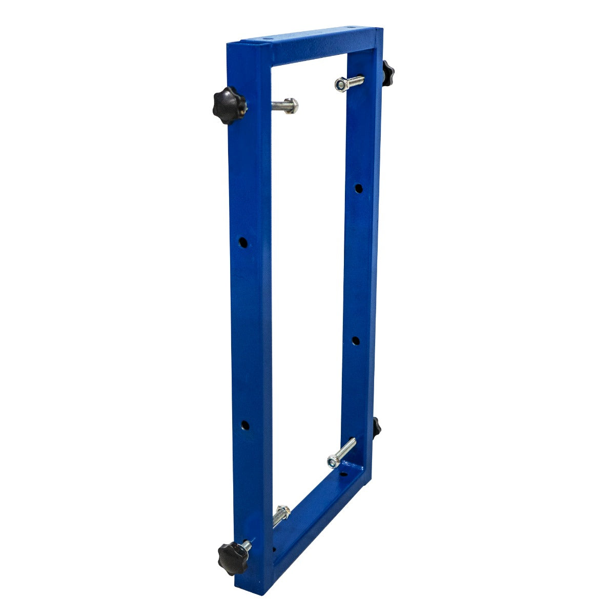 Kombinierter Trocknungswagen mit blauem Metallrahmen, zwei Anschlussstücken und verstellbaren Schrauben für optimale Stabilität und Flexibilität