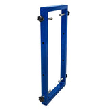 Kombinierter Trocknungswagen mit blauem Metallrahmen, zwei Anschlussstücken und verstellbaren Schrauben für optimale Stabilität und Flexibilität