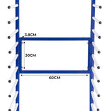 Kombi-Trocknungswagen mit zwei Anschlussstücken, blauer Metallrahmen, weiße, rutschfeste Stangen, Maße 60 cm Breite und 30 cm Höhe, ideal für effizientes Trocknen
