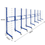 Kombi-Trocknungswagen in Blau mit weißen Stangen, 4-fach, 181,5 cm hoch, 43 cm breit, ideal für effizientes Trocknen von Wäsche, mobil mit Rollen