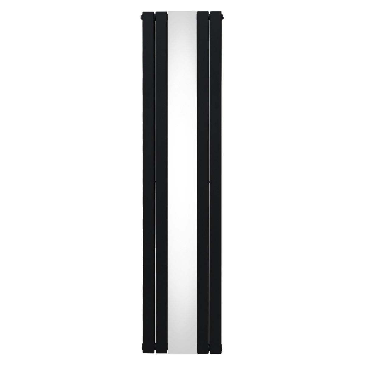 Schwarzer Heizkörper mit integriertem Spiegel, 1800mm x 425mm, schlankes Design, glatte Oberfläche, ideal für moderne Badezimmer und Wohnräume