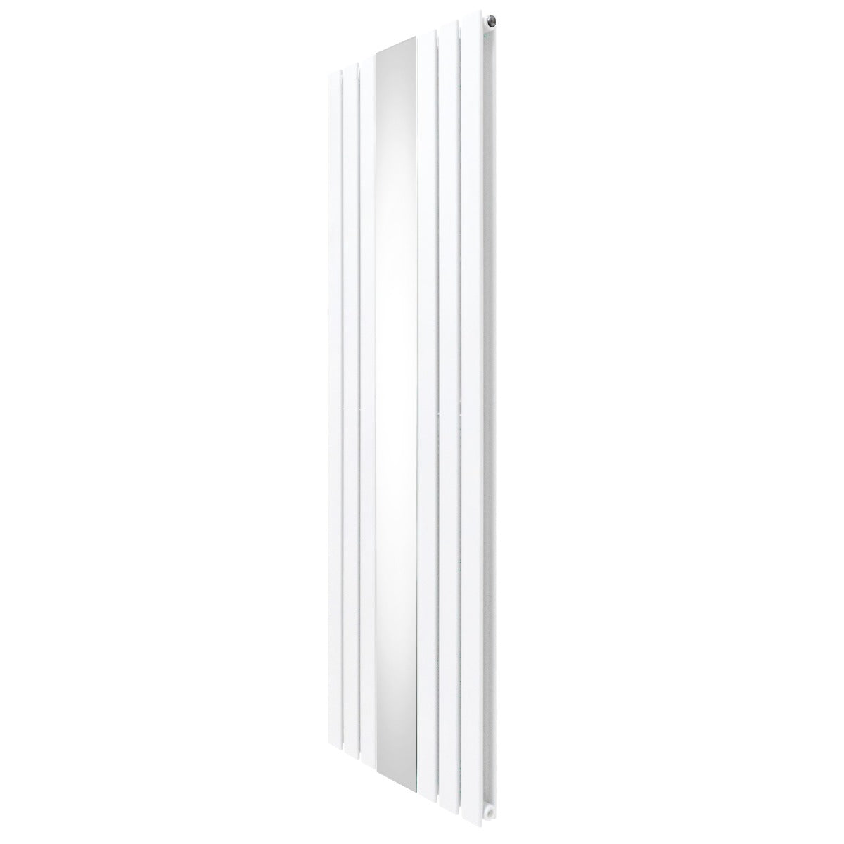 Weißer Heizkörper mit integriertem Spiegel, 1800mm x 565mm, schlankes Design, glatte Oberfläche, vertikale Lamellenstruktur für moderne Räume