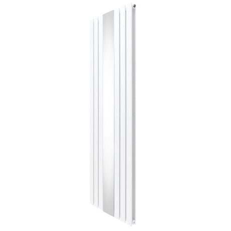 Weißer Heizkörper mit integriertem Spiegel, 1800mm x 565mm, schlankes Design, glatte Oberfläche, vertikale Lamellenstruktur für moderne Räume
