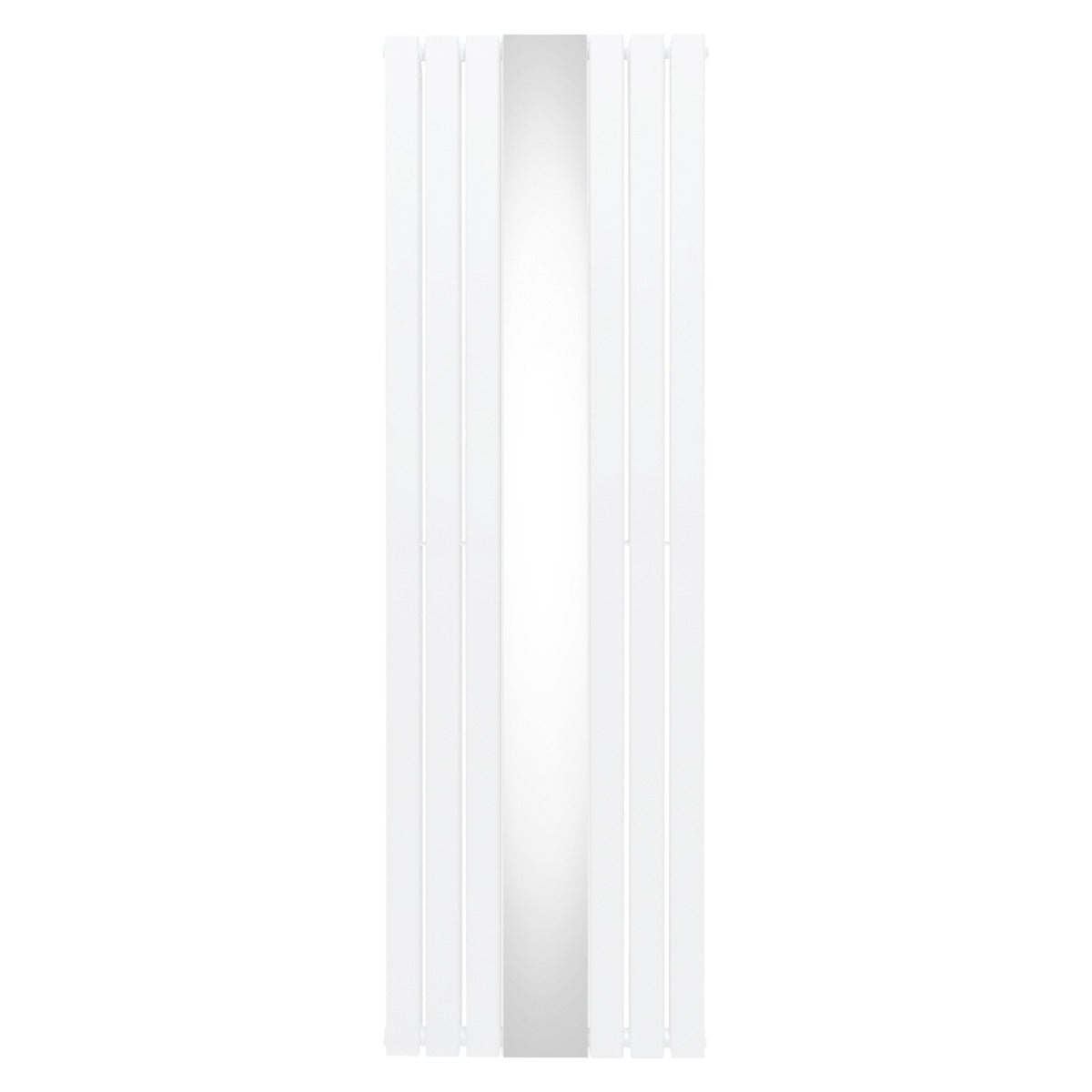 Eleganter weißer Heizkörper mit integriertem Spiegel, 1800mm x 565mm, schlankes Design mit glatter Oberfläche und vertikalen Lamellen