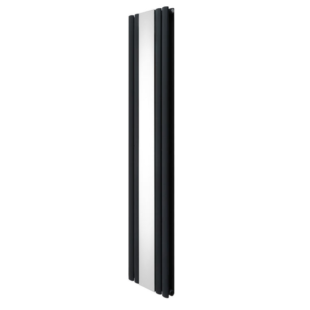 Ovaler Röhrenheizkörper in Anthrazitgrau mit integriertem Spiegel, schlankes Design, 1800mm x 380mm, ideal für moderne Badezimmer und Flure