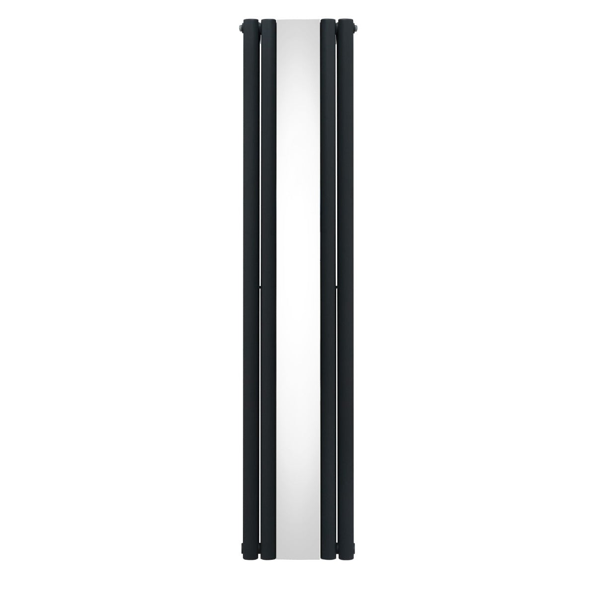 Ovaler Röhrenheizkörper in Anthrazitgrau mit integriertem Spiegel, 1800mm x 380mm, modernes Design, glatte Oberfläche und elegante Form