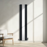 Ovaler Röhrenheizkörper in Anthrazitgrau mit integriertem Spiegel, 1800mm x 380mm, schlankes Design, ideal für moderne Wohnräume