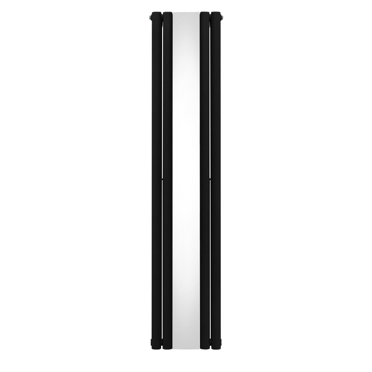 Ovaler schwarzer Röhrenheizkörper mit integriertem Spiegel, 1800mm x 380mm, schlankes Design, glatte Oberfläche, ideal für moderne Badezimmer und Flure