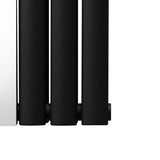 Ovaler schwarzer Röhrenheizkörper mit integriertem Spiegel, 1800mm x 380mm, glänzende Oberfläche und moderne, elegante Form