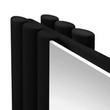Ovaler schwarzer Röhrenheizkörper mit integriertem Spiegel, 1800mm x 380mm, glänzende Oberfläche und runde Formen für modernes Design