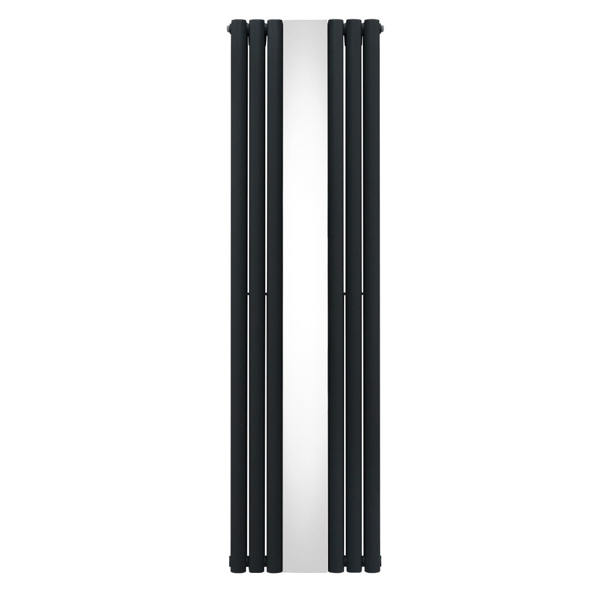Ovaler Röhrenheizkörper in Anthrazitgrau mit integriertem Spiegel, 1800mm x 500mm, schlankes Design und glatte, glänzende Oberfläche