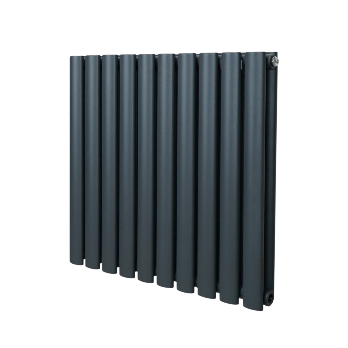 Ovaler Röhrenheizkörper in Anthrazitgrau, 600mm x 600mm, mit glatten, runden Rohren und modernem Design, ideal für stilvolle Heizlösungen