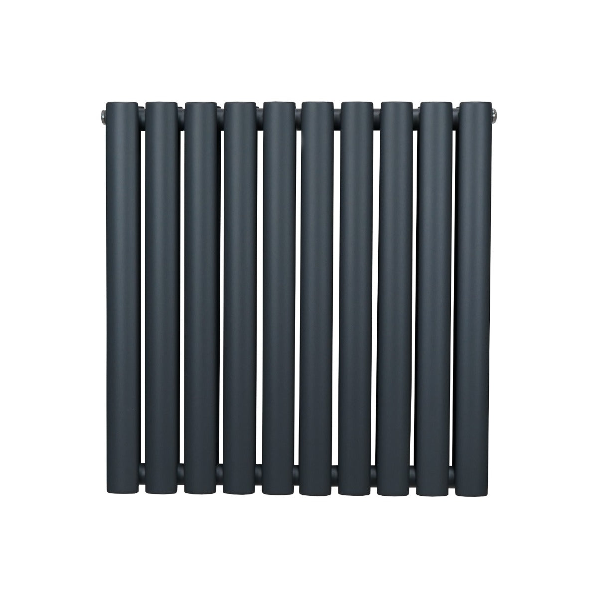 Ovaler Röhrenheizkörper in Anthrazitgrau, 600mm x 600mm, mit glatten, runden Röhren und modernem, minimalistischen Design für effiziente Wärmeabgabe