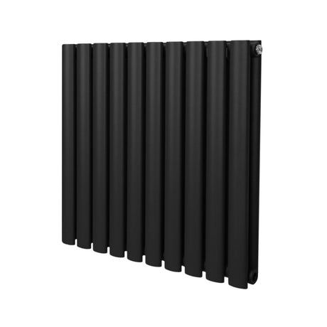 Ovaler Röhrenheizkörper in Schwarz, 600mm x 600mm, mit glatter, mattschwarzer Oberfläche und modernen, eleganten Linien für stilvolle Heizlösungen