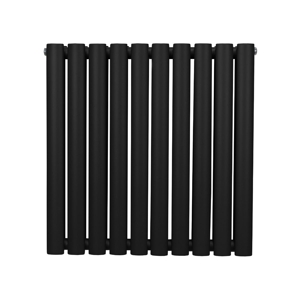 Ovaler Röhrenheizkörper in Schwarz, 600mm x 600mm, mit glatten, runden Röhren und modernem Design, ideal für stilvolle Innenräume