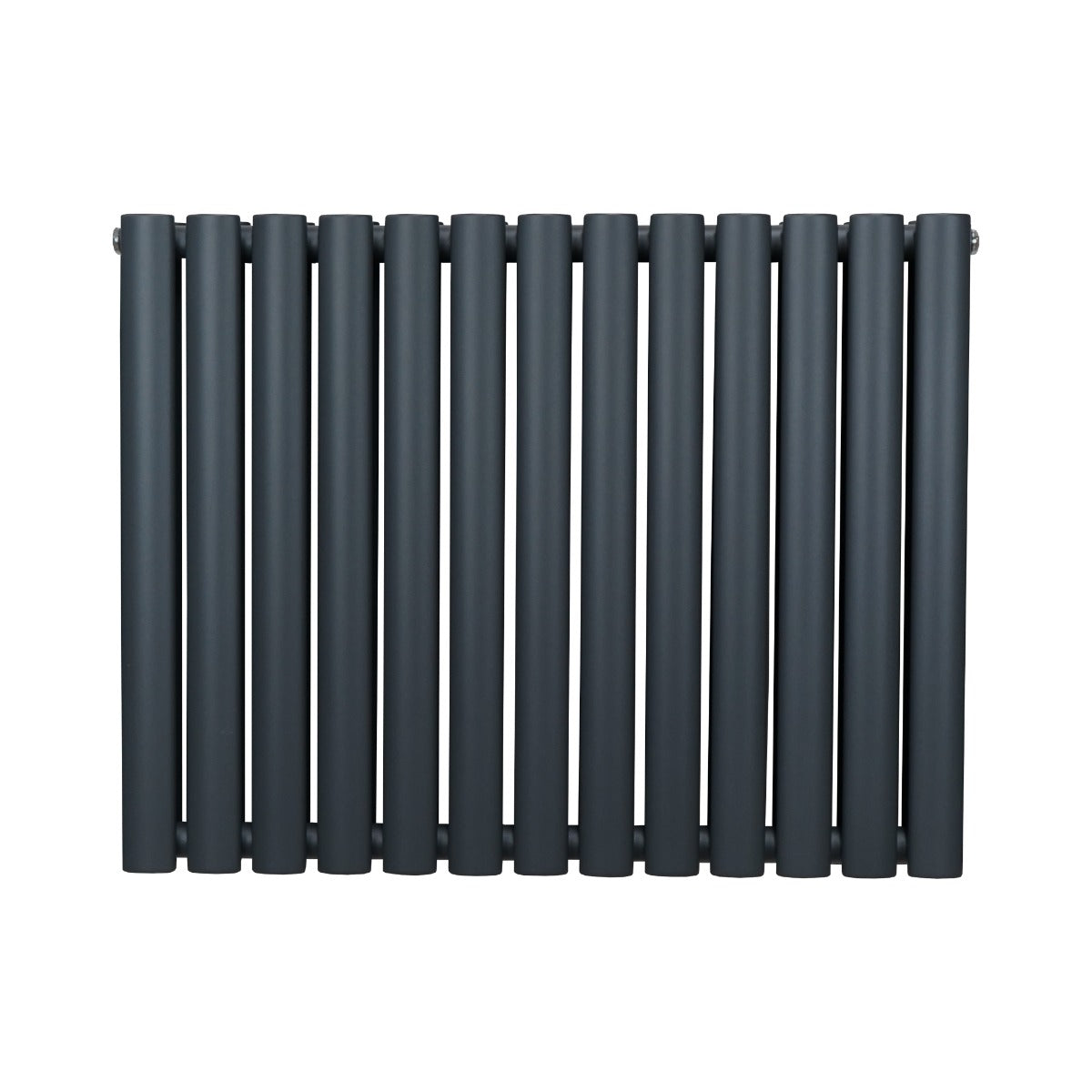 Ovaler Röhrenheizkörper in Anthrazitgrau, 600mm x 780mm, mit glatter, mattschwarzer Oberfläche und eleganten, runden Rohren für modernes Heizdesign