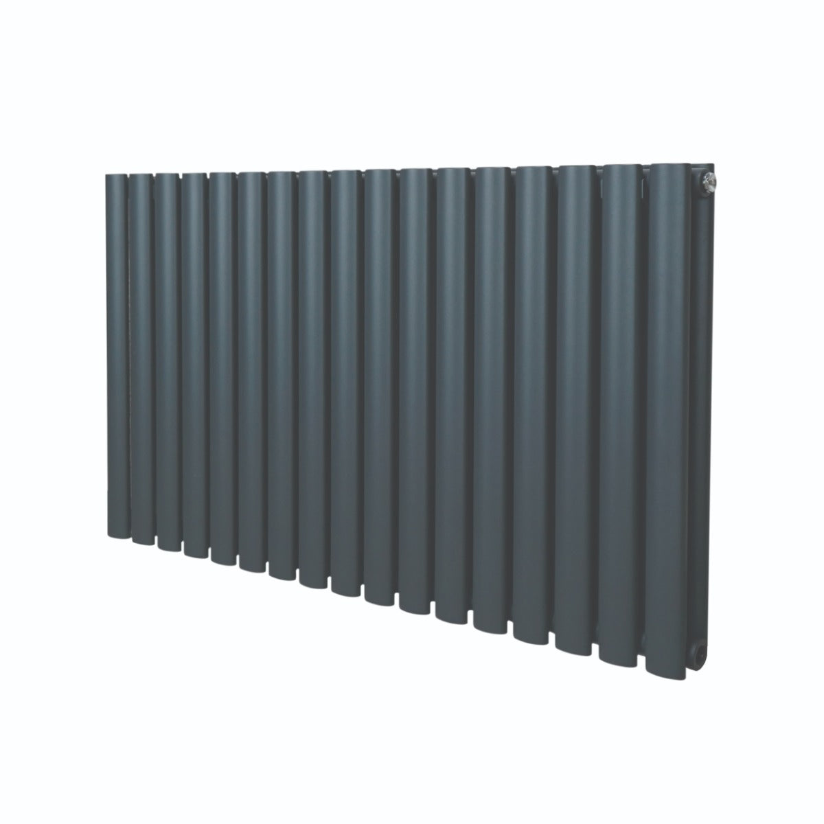 Ovaler Röhrenheizkörper in Anthrazitgrau, 600mm x 1020mm, mit glatter, matten Oberfläche und gleichmäßigen, vertikalen Röhren für effiziente Wärmeverteilung