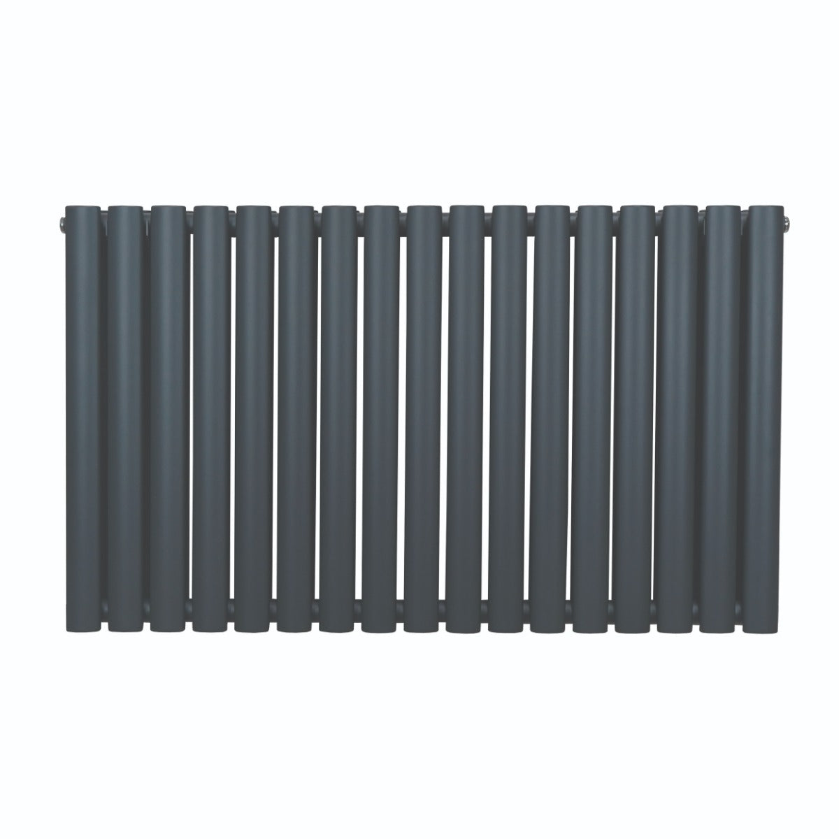Ovaler Röhrenheizkörper in Anthrazitgrau, 600mm x 1020mm, mit glatter, mattschwarzer Oberfläche und eleganten, runden Rohren für moderne Innenräume