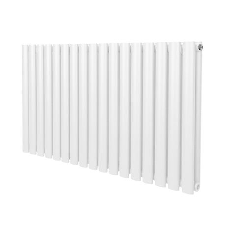 Ovaler Röhrenheizkörper in Weiß, 600mm x 1020mm, mit glatten, vertikalen Lamellen und modernem Design, ideal für effiziente Raumheizung