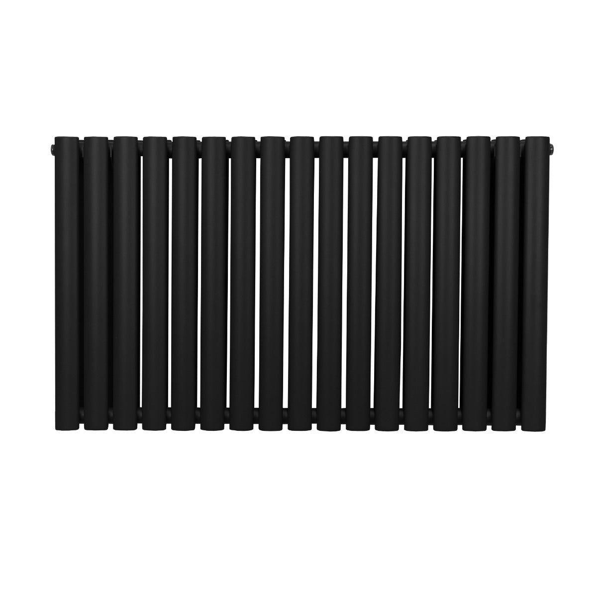 Ovaler Röhrenheizkörper in Schwarz, 600mm x 1020mm, mit glatter, mattschwarzer Oberfläche und gleichmäßig angeordneten Röhren für effiziente Wärmeabgabe