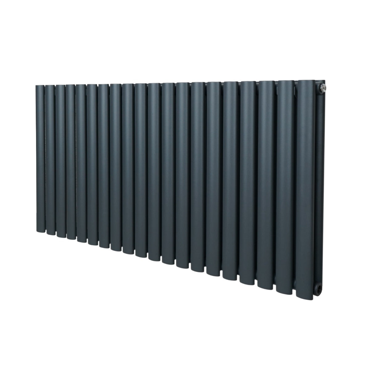 Ovaler Röhrenheizkörper in Anthrazitgrau, 600mm x 1200mm, mit glatter, mattschwarzer Oberfläche und eleganten, runden Rohren für modernes Design