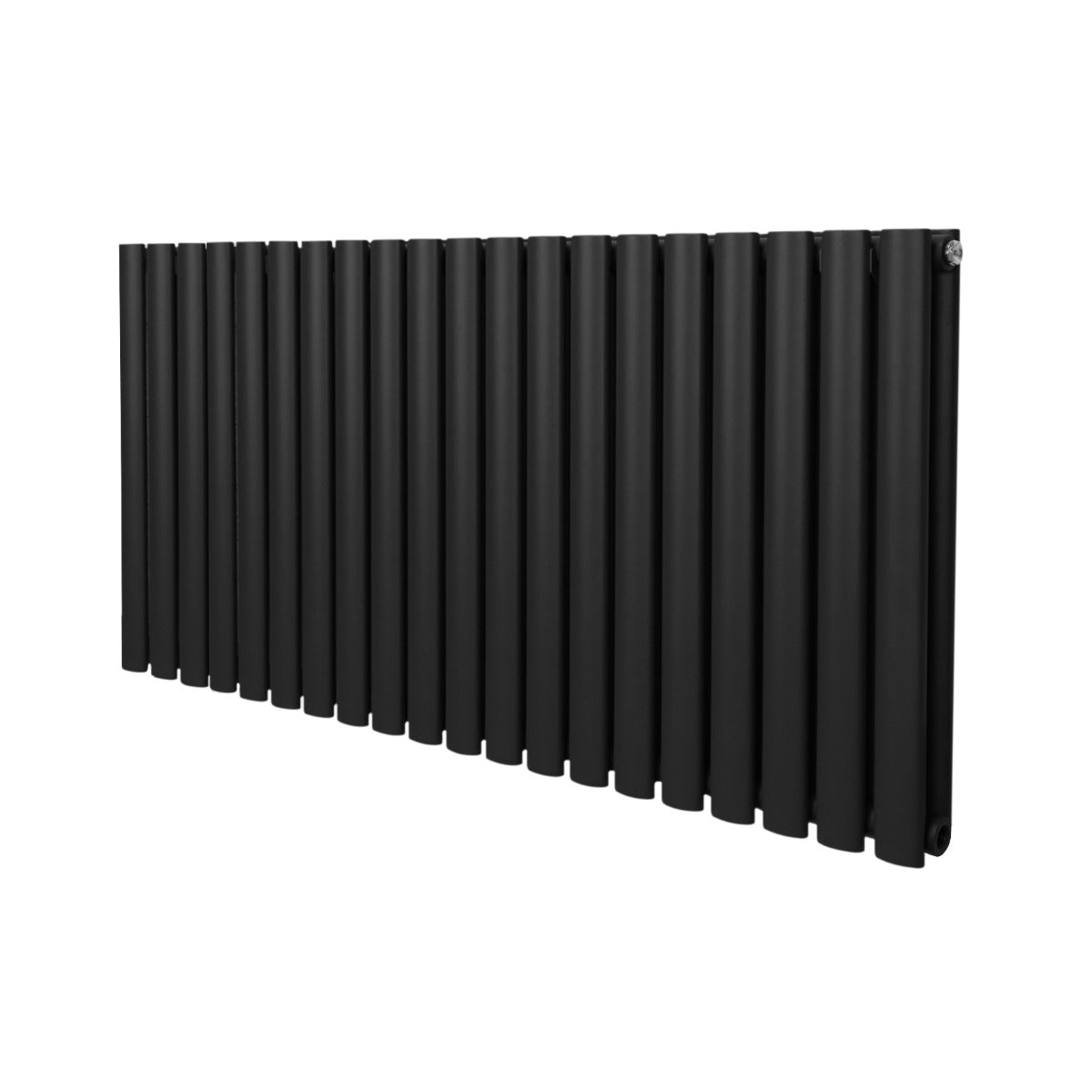 Ovaler Röhrenheizkörper in Schwarz, 600mm x 1200mm, mit glatter, mattschwarzer Oberfläche und modernen, runden Röhren für effiziente Wärmeabgabe