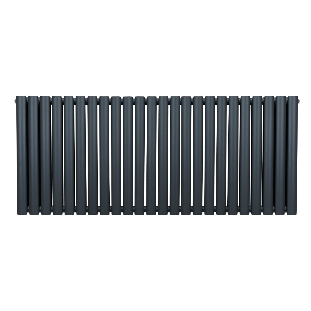 Ovaler Röhrenheizkörper in Anthrazitgrau, 600mm x 1440mm, mit glatter, matten Oberfläche und gleichmäßigen, vertikalen Röhren für moderne Innenräume