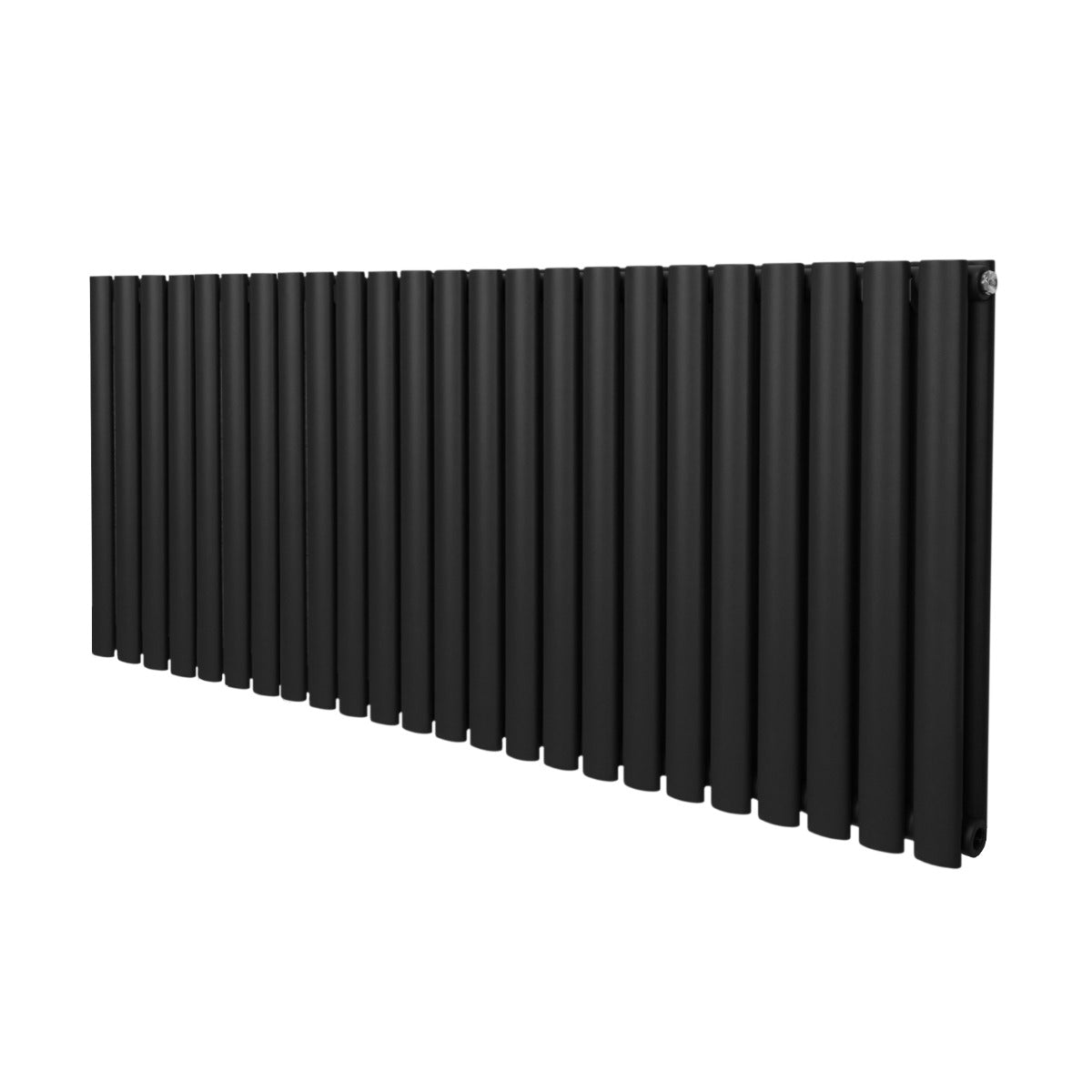 Ovaler Röhrenheizkörper in Schwarz, 600mm x 1440mm, mit glatter, mattschwarzer Oberfläche und modernem, minimalistischen Design für effiziente Wärmeabgabe