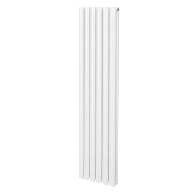 Ovaler Röhrenheizkörper in Weiß, 1600mm x 360mm, mit glatter Oberfläche und eleganten, vertikalen Lamellen für moderne Innenräume