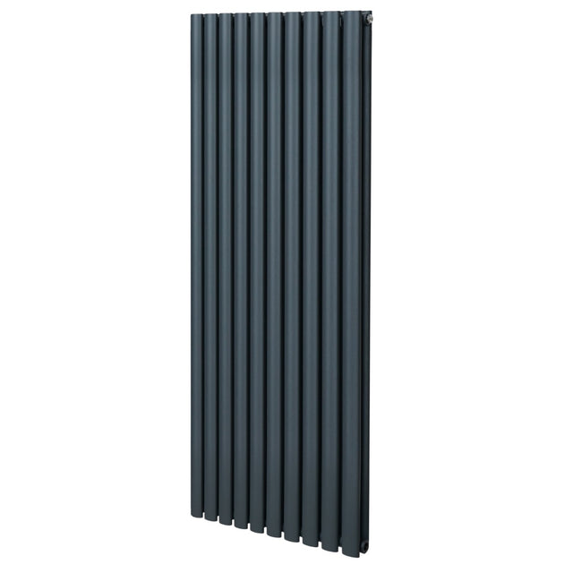 Ovaler Röhrenheizkörper in Anthrazitgrau, 1600mm x 600mm, mit vertikalen Röhren und mattem Finish, ideal für moderne Innenräume