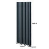 Ovaler Röhrenheizkörper in Anthrazitgrau, 1600mm hoch und 600mm breit, mit vertikalen Lamellen für moderne Heizlösungen und elegantes Design