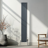 Ovaler Röhrenheizkörper in Anthrazitgrau, 1800mm x 240mm, mit glatter Oberfläche und eleganten, schlanken Röhren, ideal für moderne Innenräume