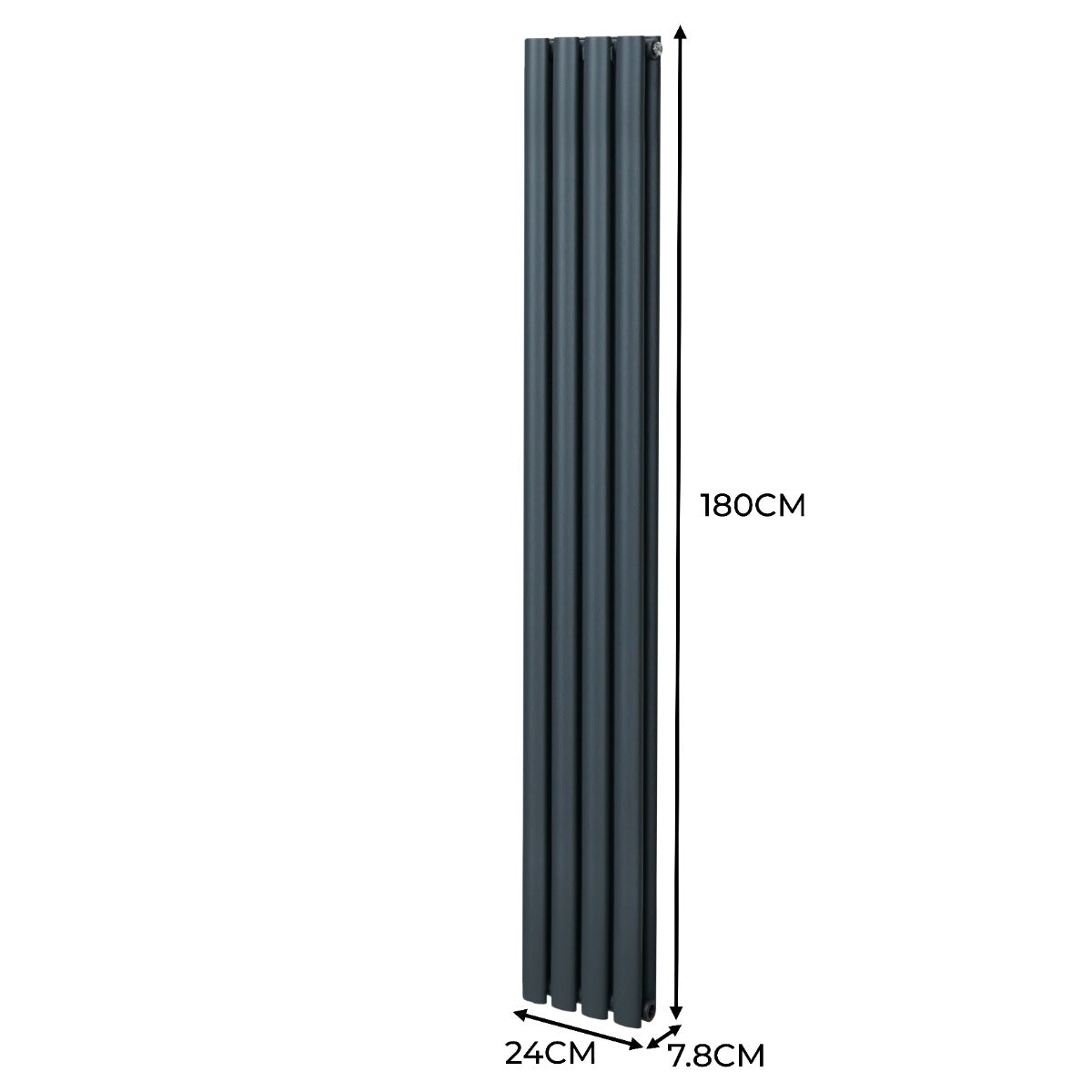 Ovaler Röhrenheizkörper in Anthrazitgrau, 1800mm hoch und 240mm breit, mit glatter Oberfläche und modernem, schlanken Design für effiziente Wärmeabgabe