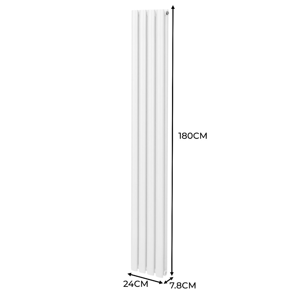 Ovaler Röhrenheizkörper in Weiß, 1800mm hoch und 240mm breit, mit glatter Oberfläche und eleganter, moderner Form für effiziente Wärmeabgabe