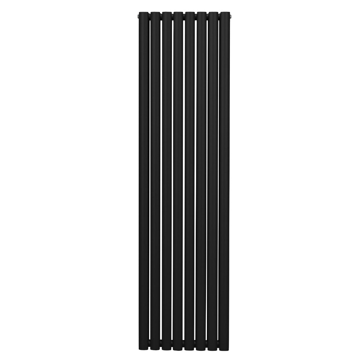 Schwarzer ovaler Röhrenheizkörper mit einer Höhe von 1800 mm und einer Breite von 480 mm, bestehend aus mehreren vertikalen Röhren für effiziente Wärmeabgabe