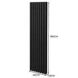 Ovaler Röhrenheizkörper in Schwarz, 1800mm hoch und 480mm breit, mit vertikalen Lamellen für effiziente Wärmeverteilung und modernes Design
