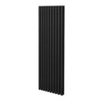 Ovaler Röhrenheizkörper in Schwarz, 1800mm x 600mm, mit vertikalen Lamellen für effiziente Wärmeverteilung und modernes Design