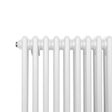 Traditioneller 2-Spalten-Heizkörper in Weiß, 300 x 832 mm, mit glatten, runden Röhren und glänzender Oberfläche für effiziente Wärmeabgabe