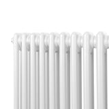 Traditioneller 2-Spalten-Heizkörper in Weiß, 300 x 1012 mm, mit glatten, runden Röhren und glänzender Oberfläche für effiziente Wärmeabgabe