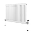 Traditioneller 2-Spalten-Heizkörper in Weiß, 600 x 832 mm, mit glänzenden Ventilen und robustem, geripptem Design für effiziente Wärmeabgabe