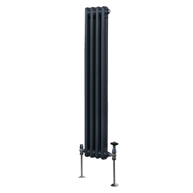 Traditioneller 2-Spalten-Heizkörper in Anthrazitgrau, 1500 x 202 mm, mit glatter, glänzender Oberfläche und stabilen Füßen für effiziente Wärmeabgabe